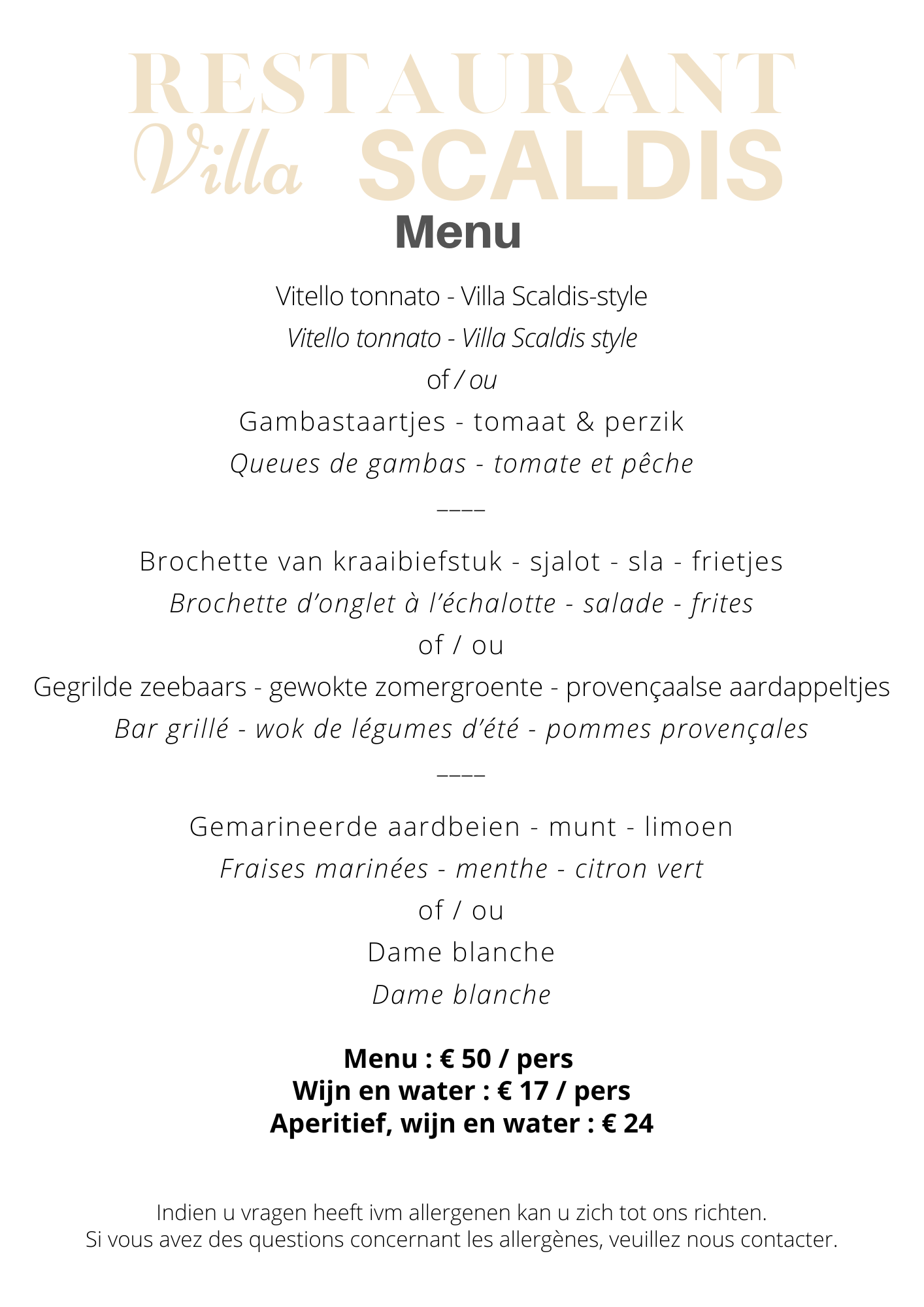 Zomermenu 2025 Villa Scaldis
